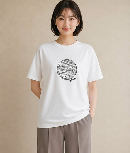 グラフィックTシャツ レディース 土星 星空 宇宙 イラスト ナチュラル デート 帰省 白T YMAZO