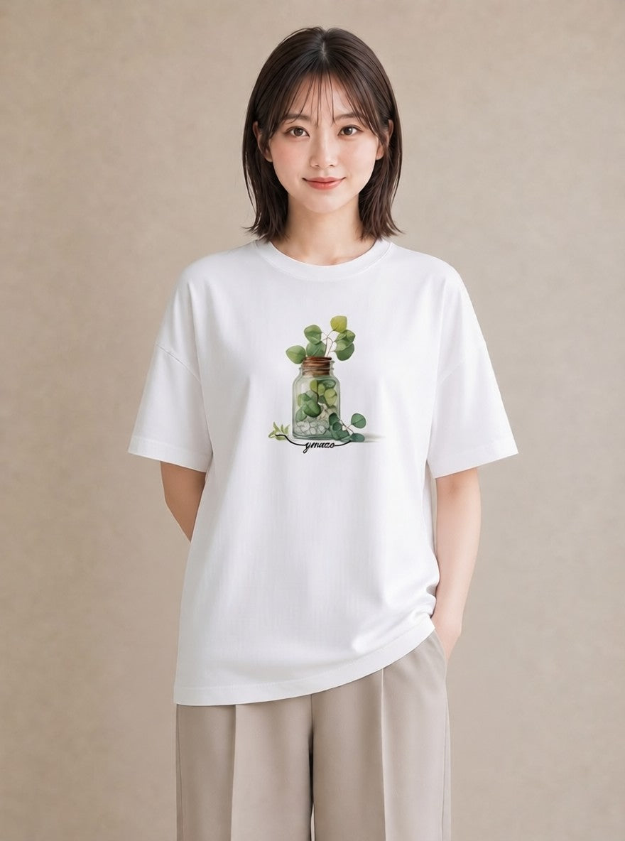 プリントTシャツ レディース ハーブ 植物 ボタニカル イラスト 可愛い 20代 カジュアルコーデ 白T YMAZO