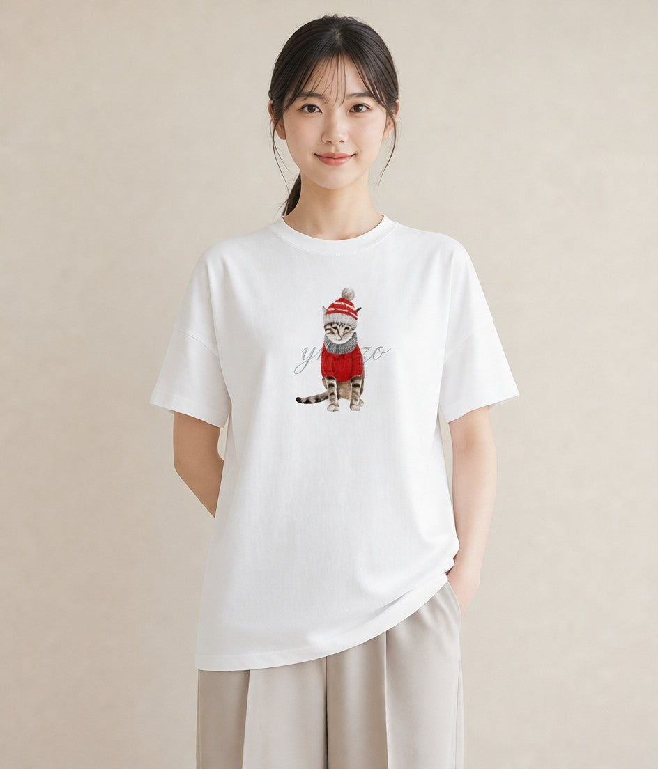 プリントTシャツ レディース キジトラ 猫 ねこ イラスト フェミニン ミセス 春コーデ 白T YMAZO