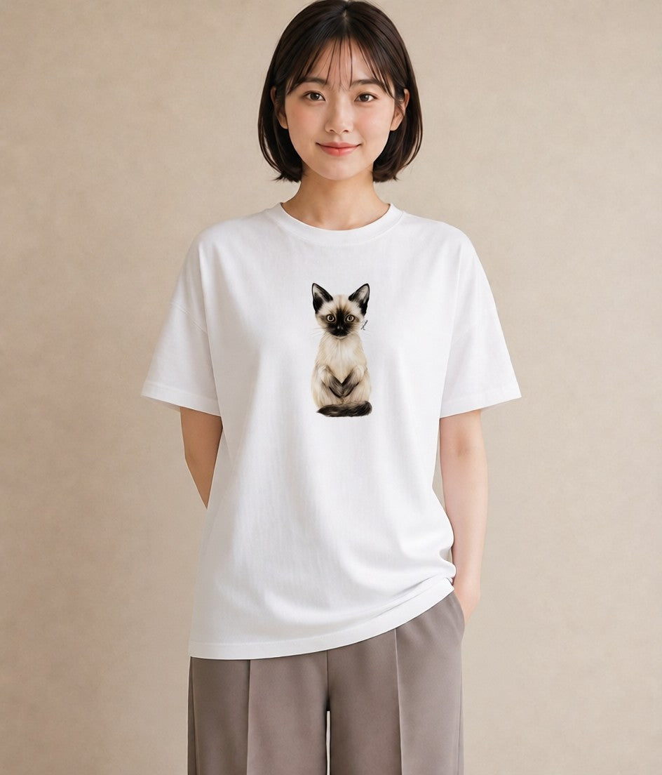 プリントTシャツ レディース エキゾチックショートヘア 猫 ねこ イラスト ポップ ルームウェア ギフト 白T YMAZO
