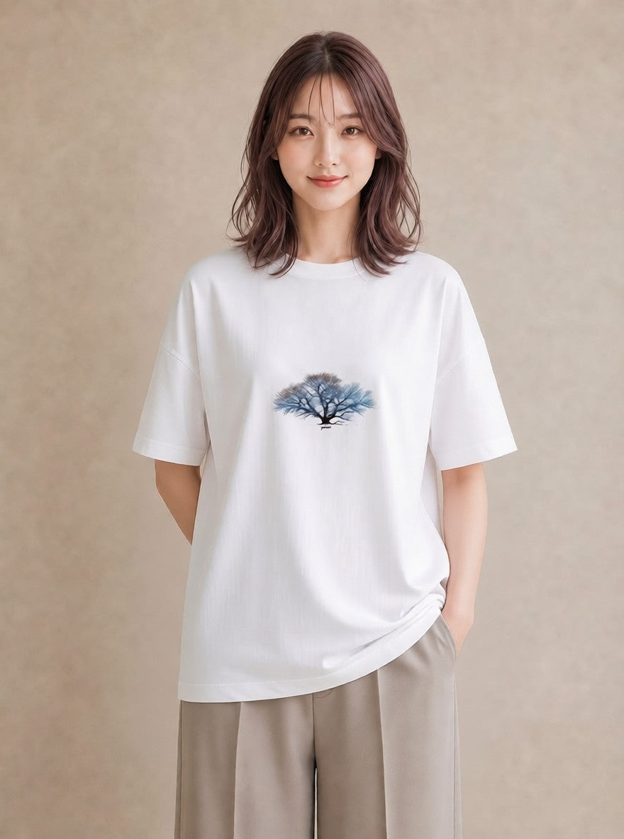 Tシャツ レディース 雨上がりのベンチ ベンチ ナチュラル アンティーク イラスト 手描き風 クリスマス 旅行 白T YMAZO