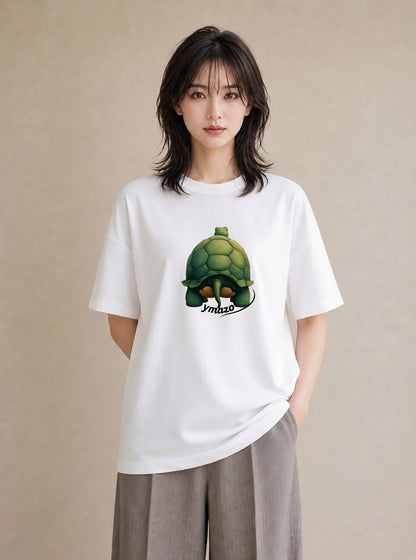 Tシャツ レディース ゼニガメ ペット 動物 イラスト フェミニン ミセス 春コーデ 白T YMAZO