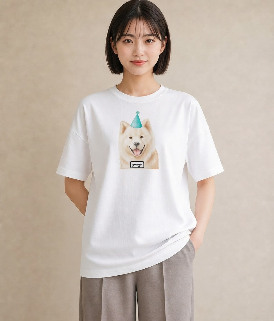 プリントTシャツ レディース サモエド 犬 いぬ イラスト ラフ 週末コーデ 敬老の日 白T YMAZO