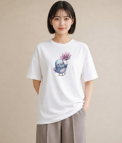 グラフィックTシャツ レディース ボタンインコ ペット 動物 イラスト きれいめカジュアル 散歩 お出かけ 白T YMAZO