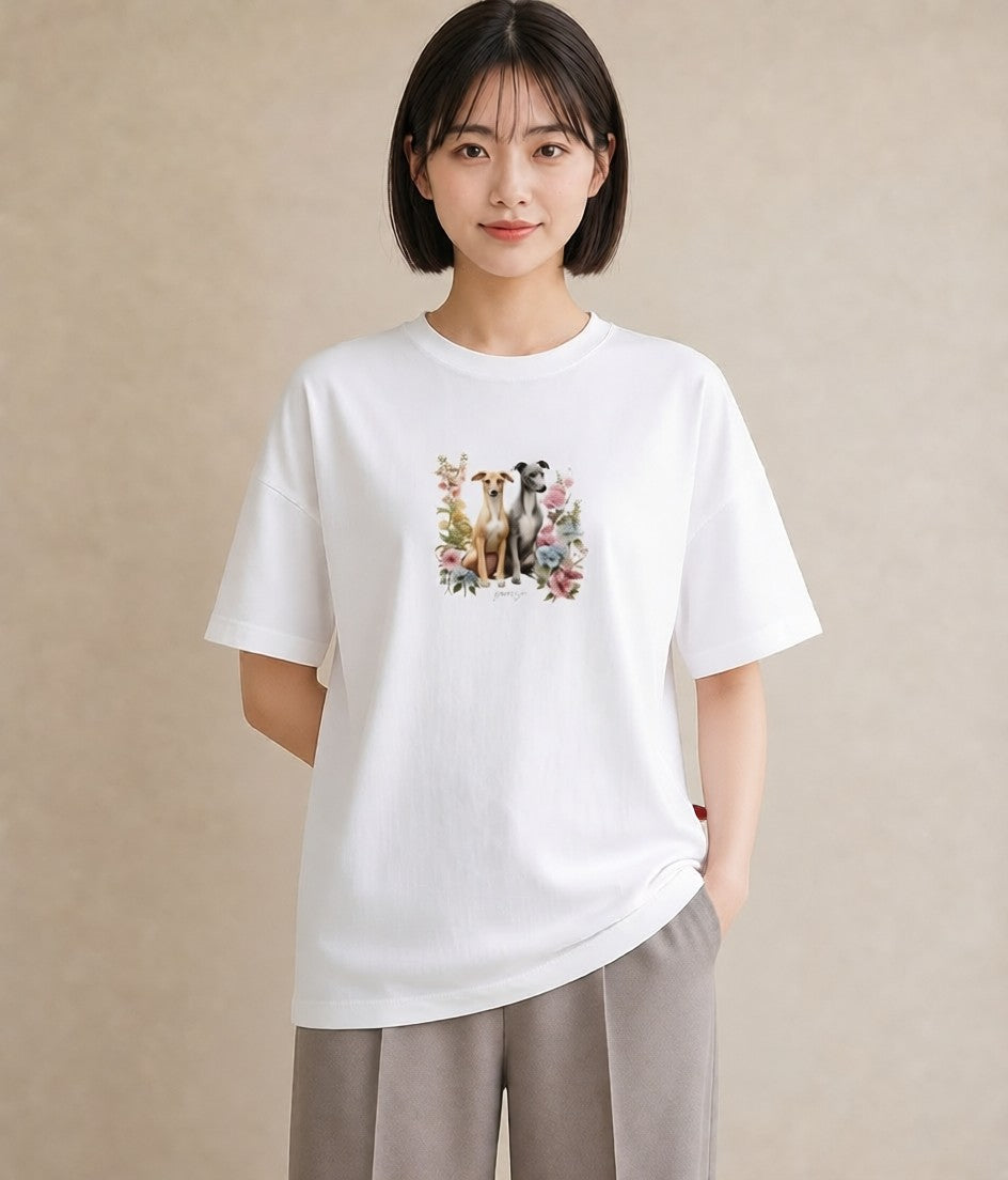 Tシャツ レディース イタリアングレーハウンド 犬 いぬ イラスト ニュアンス 誕生日プレゼント 綿100 白T YMAZO
