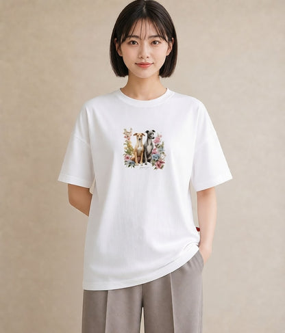 Tシャツ レディース イタリアングレーハウンド 犬 いぬ イラスト ニュアンス 誕生日プレゼント 綿100 白T YMAZO