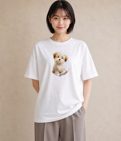 デザインTシャツ レディース いぬ 犬 ワンコ イラスト ガーリー ルームウェア ギフト 白T YMAZO