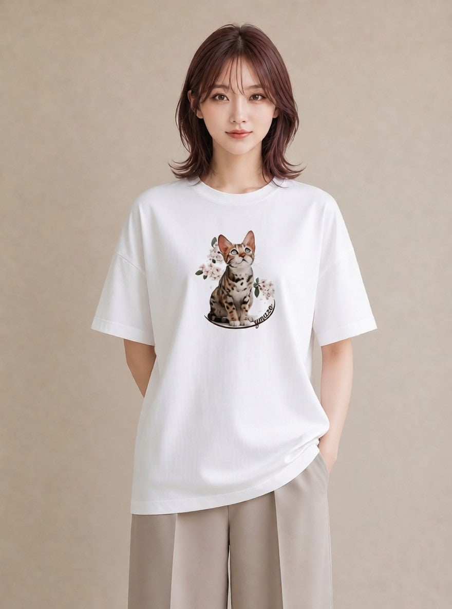 半袖Tシャツ レディース アビシニアン 猫 ねこ イラスト 水彩風 旅行 母娘コーデ 白T YMAZO