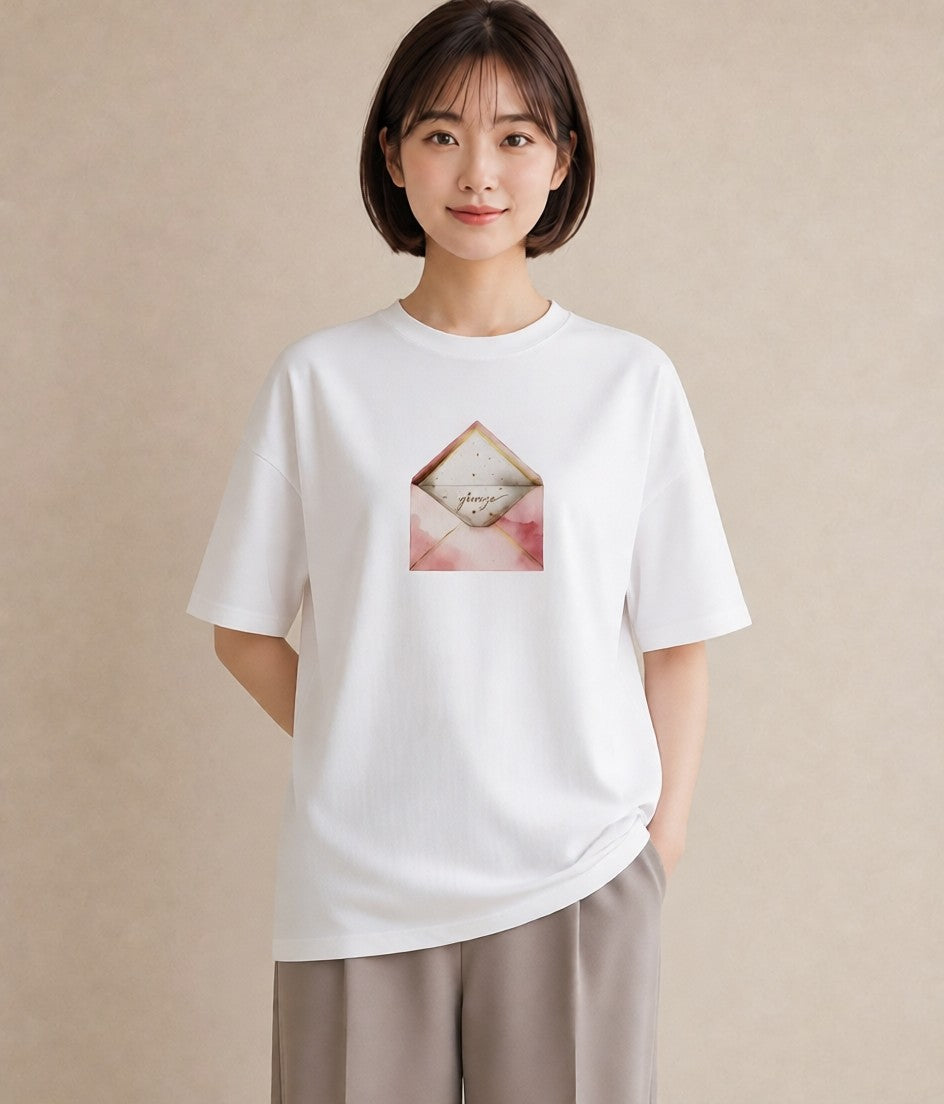 Tシャツ レディース 封蝋 手紙 アンティーク ナチュラル イラスト シンプル デイリーウェア 休日 白T YMAZO