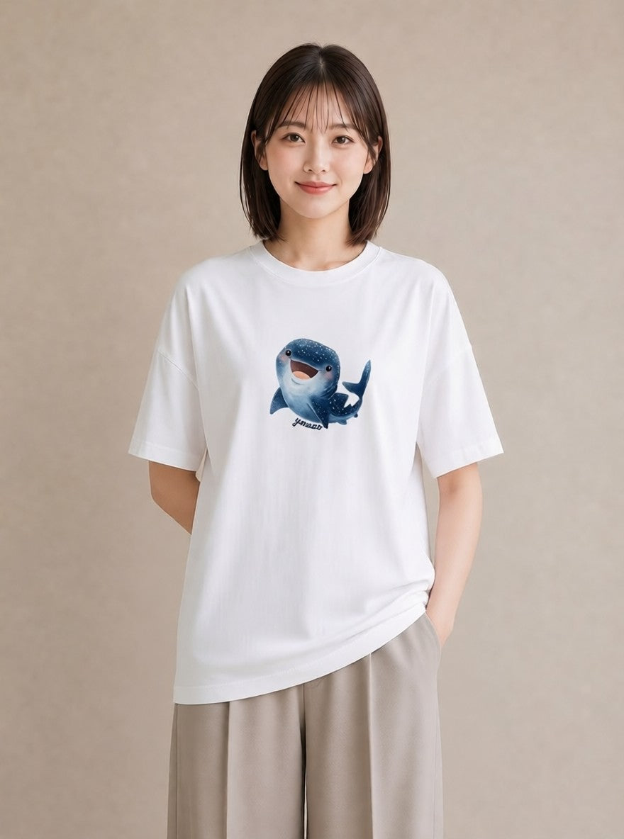 グラフィックTシャツ レディース サメ 海の生き物 海 イラスト 抜け感 女子会 お揃い 白T YMAZO