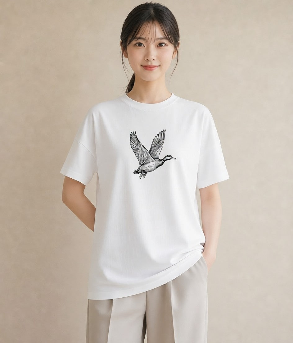 半袖Tシャツ レディース ハクチョウ 動物 アニマル イラスト 水彩風 社会人 女性 白T YMAZO