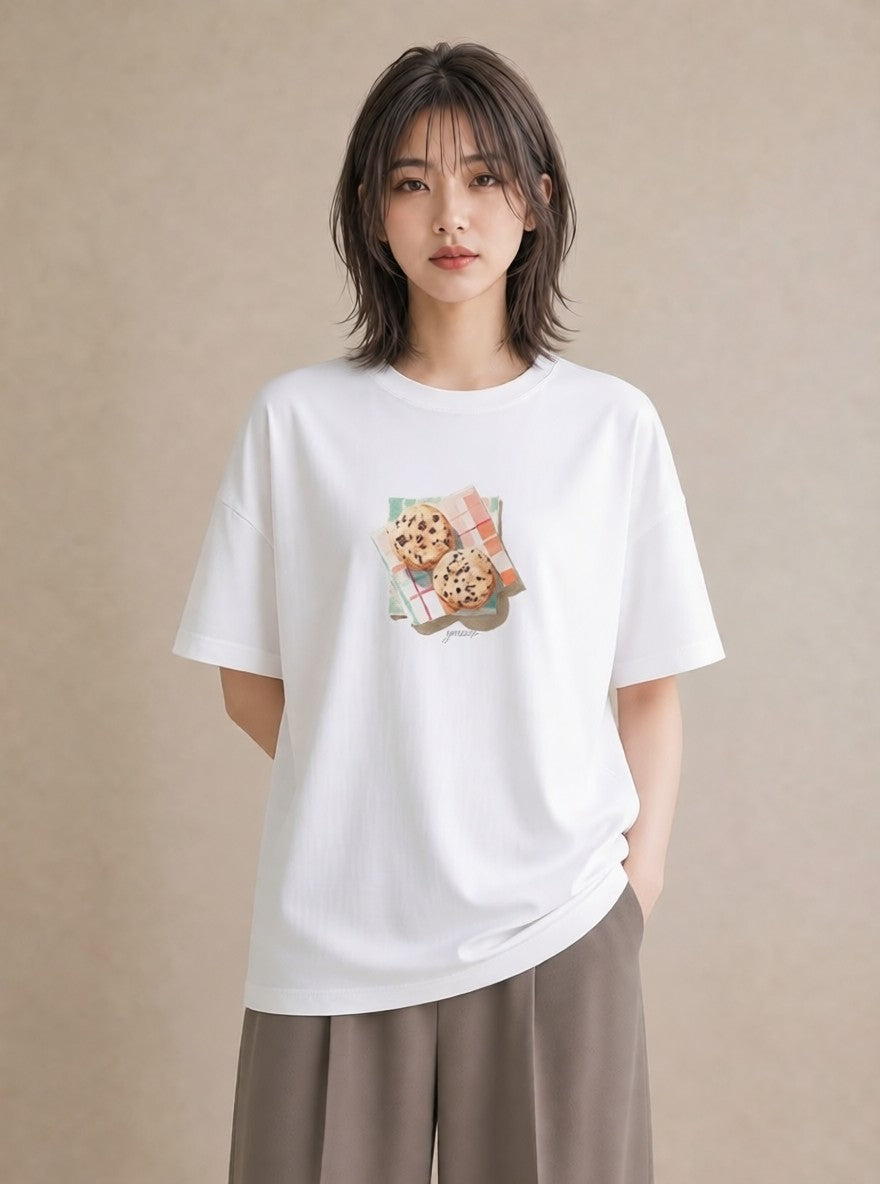 半袖Tシャツ レディース チョコ 食べ物 フード イラスト 水彩風 夏コーデ 通学 白T YMAZO