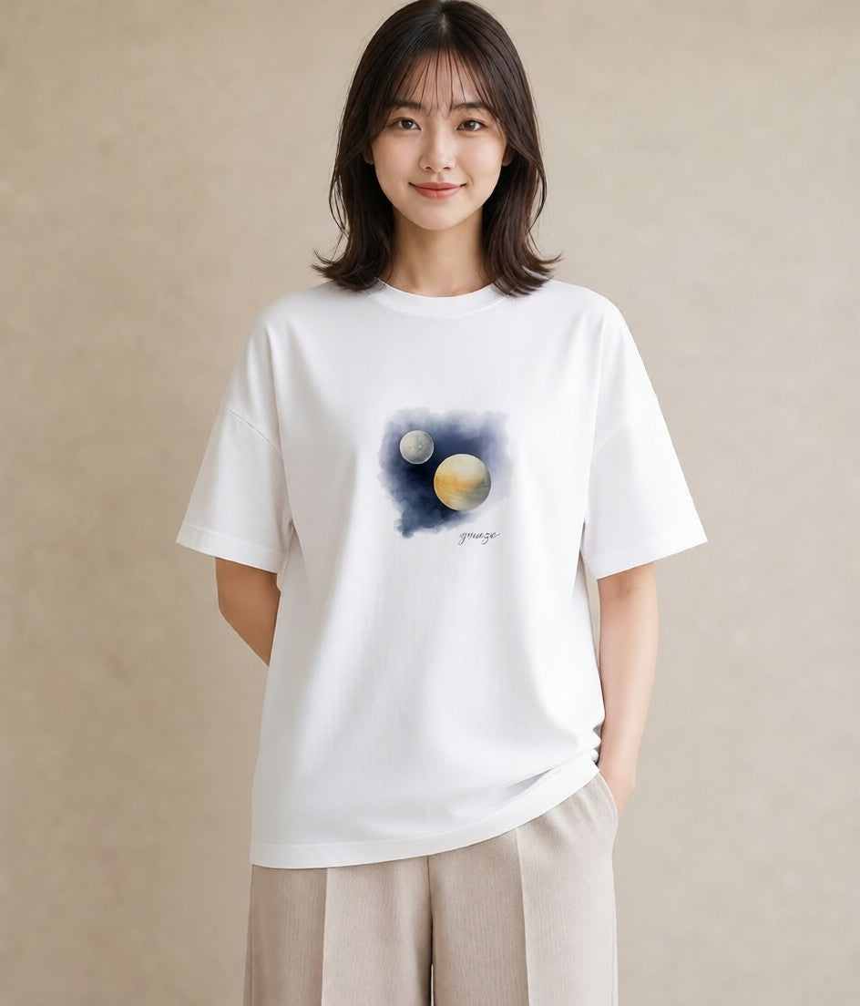 グラフィックTシャツ レディース 宇宙 星空 イラスト ユニーク カジュアルコーデ 買い物 白T YMAZO