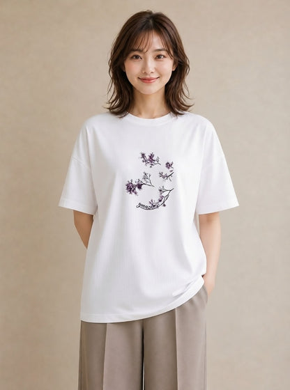 プリントTシャツ レディース さくら 桜 桜の枝 イラスト レトロ 通学 誕生日プレゼント 白T YMAZO