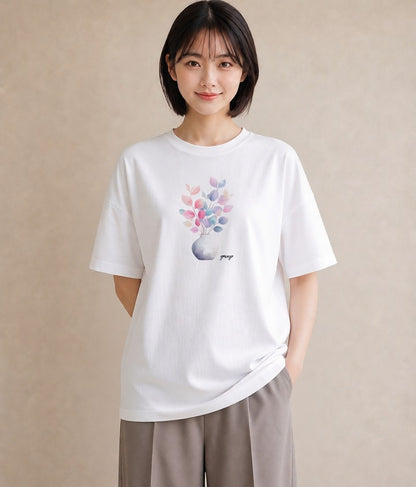 デザインTシャツ レディース 観葉植物 植物 ボタニカル イラスト きれいめ 春服 ミセス 白T YMAZO