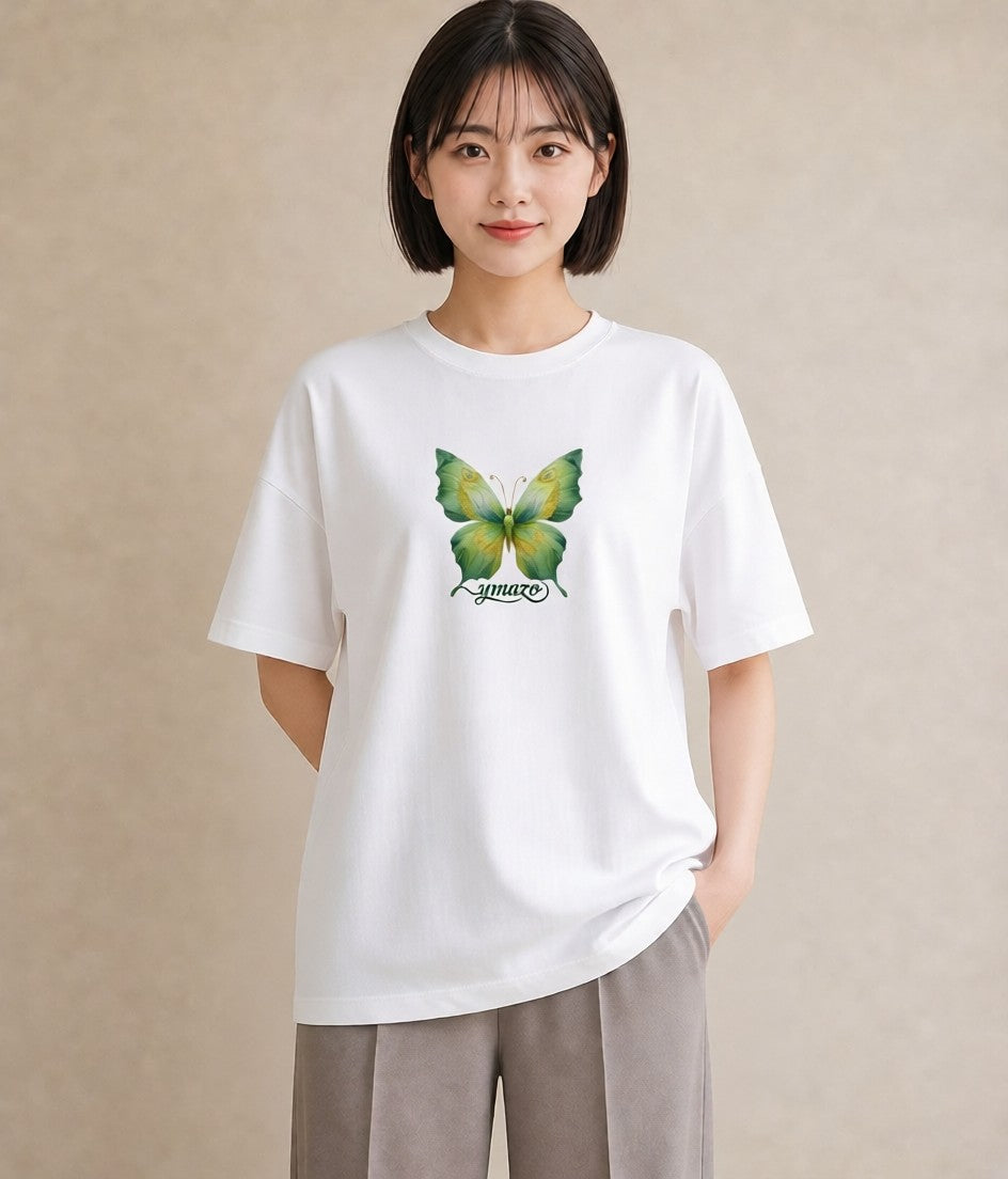 デザインTシャツ レディース ちょうちょ 蝶 バタフライ 昆虫 虫 イラスト お洒落 おしゃれギフト 社会人 白T YMAZO