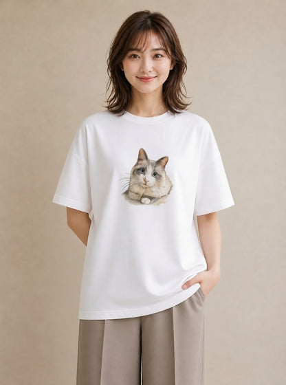 グラフィックTシャツ レディース 靴下猫 猫 ねこ イラスト カフェコーデ 在宅 公園 白T YMAZO