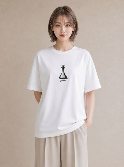 デザインTシャツ レディース ガラス瓶 小枝 ボタニカル ナチュラル アンティーク イラスト 休日コーデ 旅行 母娘コーデ 白T YMAZO