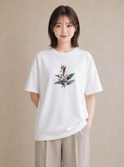 Tシャツ レディース 金木犀 花 花柄 イラスト ラフ カフェ服 クリスマス 白T