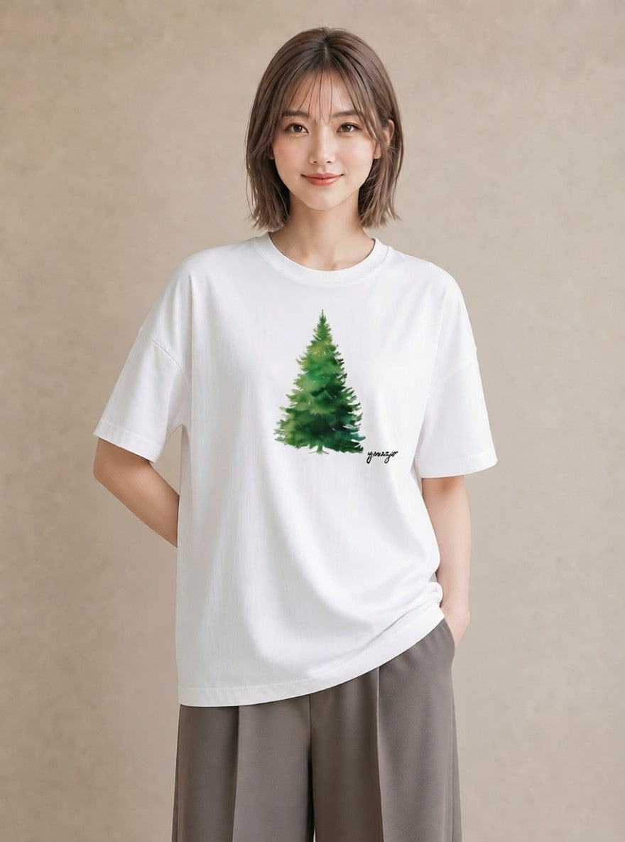 デザインTシャツ レディース 森 植物 ボタニカル イラスト 淡色 母娘コーデ 自分用 白T YMAZO