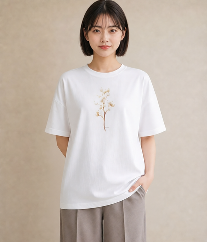 プリントTシャツ レディース カスミソウ かすみ草 花 花柄 イラスト ヴィンテージ風 休日 ペアコーデ 白T