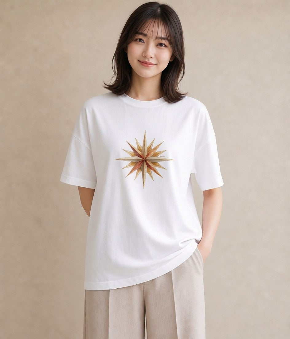 Tシャツ レディース スター 星空 宇宙 イラスト モード カフェ服 クリスマス 白T YMAZO