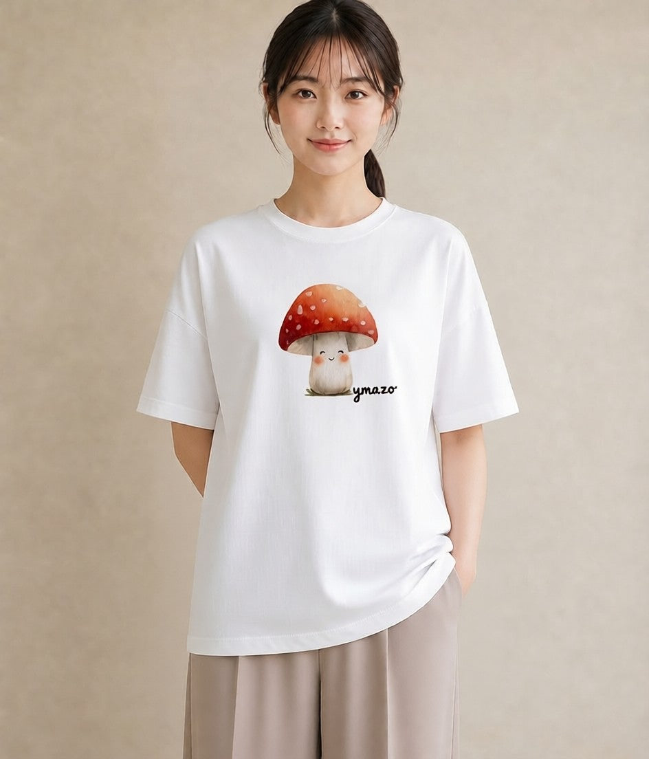 半袖Tシャツ レディース 傘 水たまり 雨 ナチュラル アンティーク イラスト 手描き風 女性 旅行用 白T YMAZO
