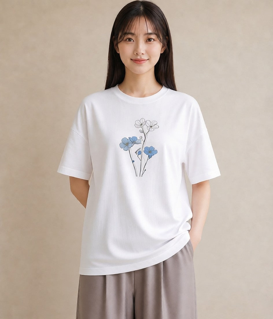 グラフィックTシャツ レディース カスミソウ かすみ草 花 花柄 イラスト 普段使い 普段着 週末コーデ 白T YMAZO