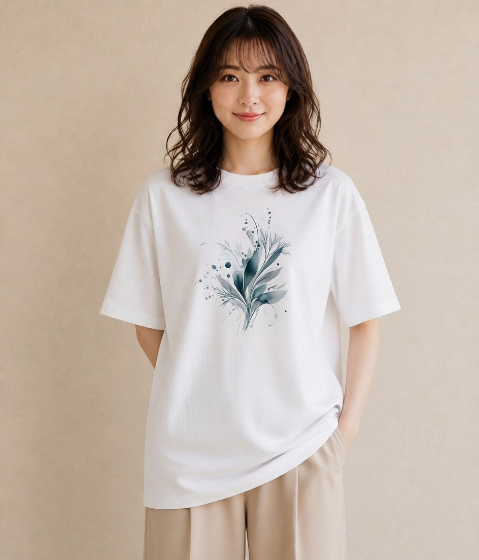 Tシャツ レディース ガラス瓶 小枝 ボタニカル ナチュラル アンティーク イラスト ラフカジュアル 誕生日プレゼント 綿100 白T YMAZO