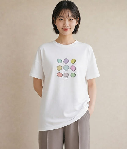 グラフィックTシャツ レディース マカロン 食べ物 フード イラスト 水彩風 親子 20代 白T YMAZO