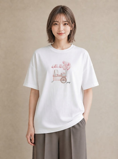 プリントTシャツ レディース わたあめ 食べ物 フード イラスト ゆるコーデ 友達ギフト 部屋着 白T YMAZO