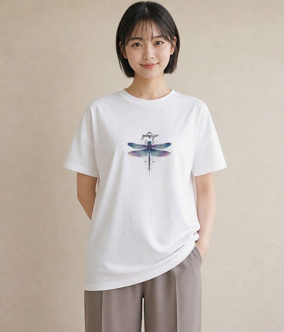 デザインTシャツ レディース とんぼ 昆虫 虫 イラスト ガーリー 散歩 お出かけ 白T YMAZO