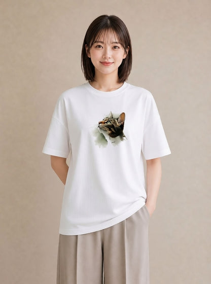 デザインTシャツ レディース 三毛猫 みけねこ 三毛 猫 ねこ イラスト カジュアル 公園 ママ 白T YMAZO