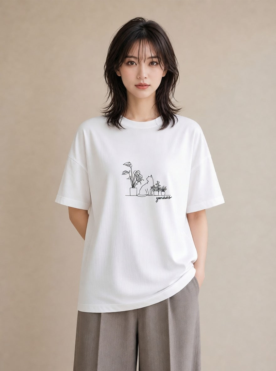 半袖Tシャツ レディース 観葉植物 ボタニカル 植物 イラスト 個性的 姉妹 送別ギフト 白T YMAZO