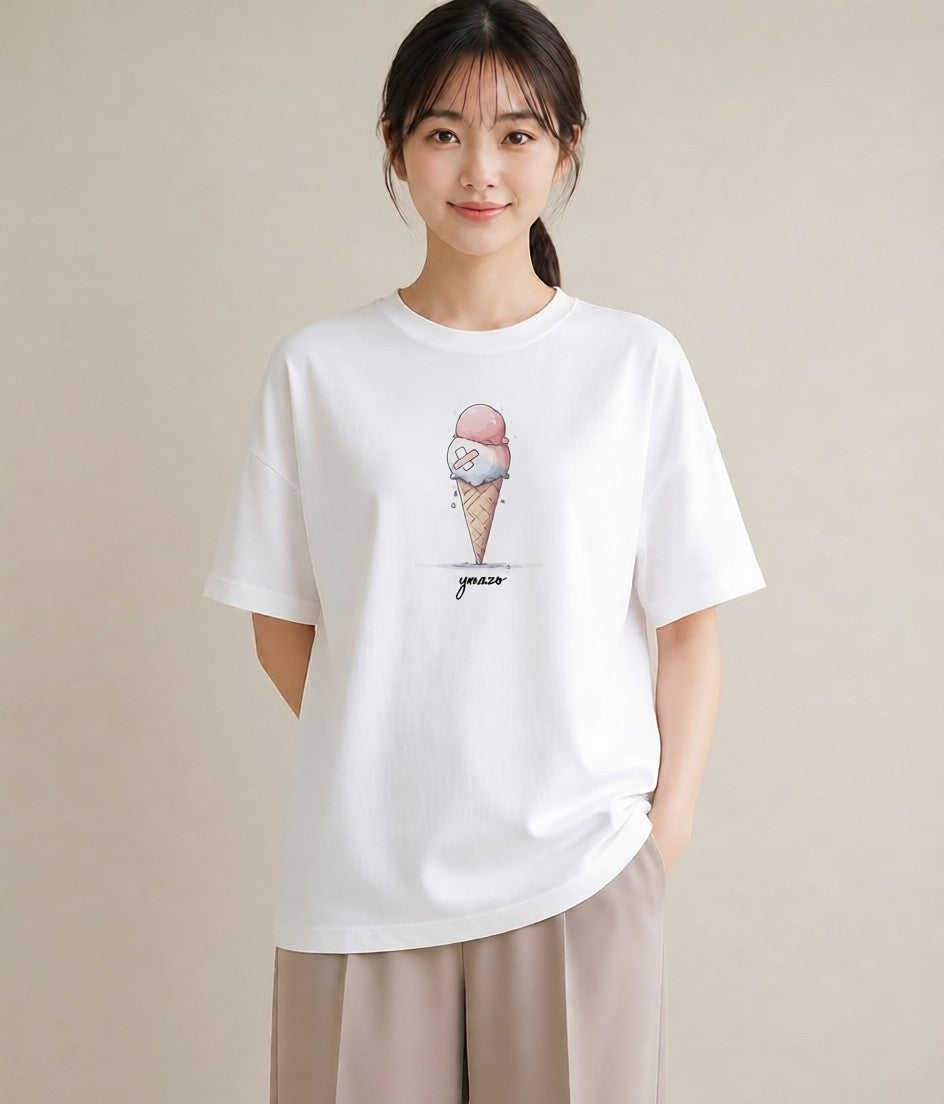 デザインTシャツ レディース アイス 食べ物 フード イラスト ナチュラル カフェ服 クリスマス 白T YMAZO