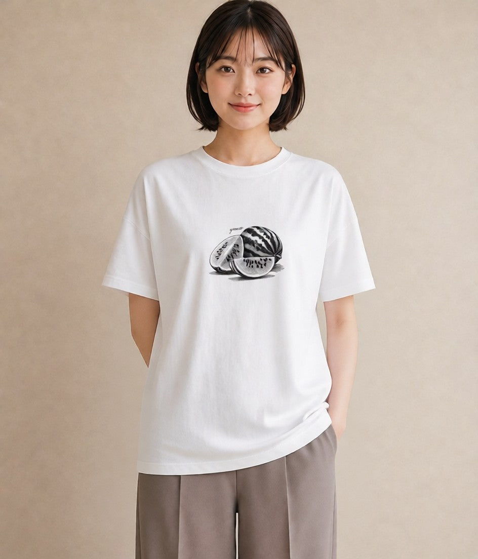 グラフィックTシャツ レディース メロン 食べ物 フード イラスト モード クリスマス 旅行 白T YMAZO