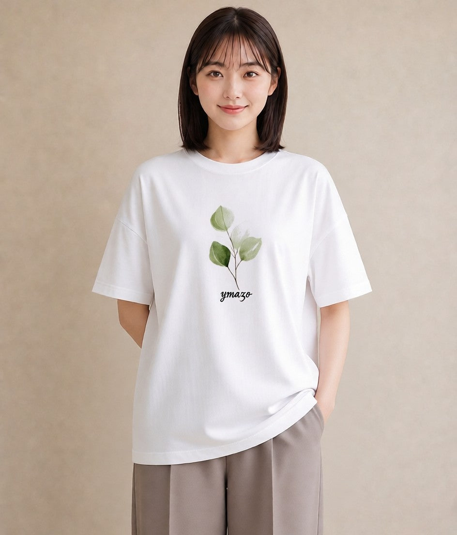 半袖Tシャツ レディース 新緑 植物 ボタニカル イラスト 韓国風 女子会 お揃い 白T YMAZO