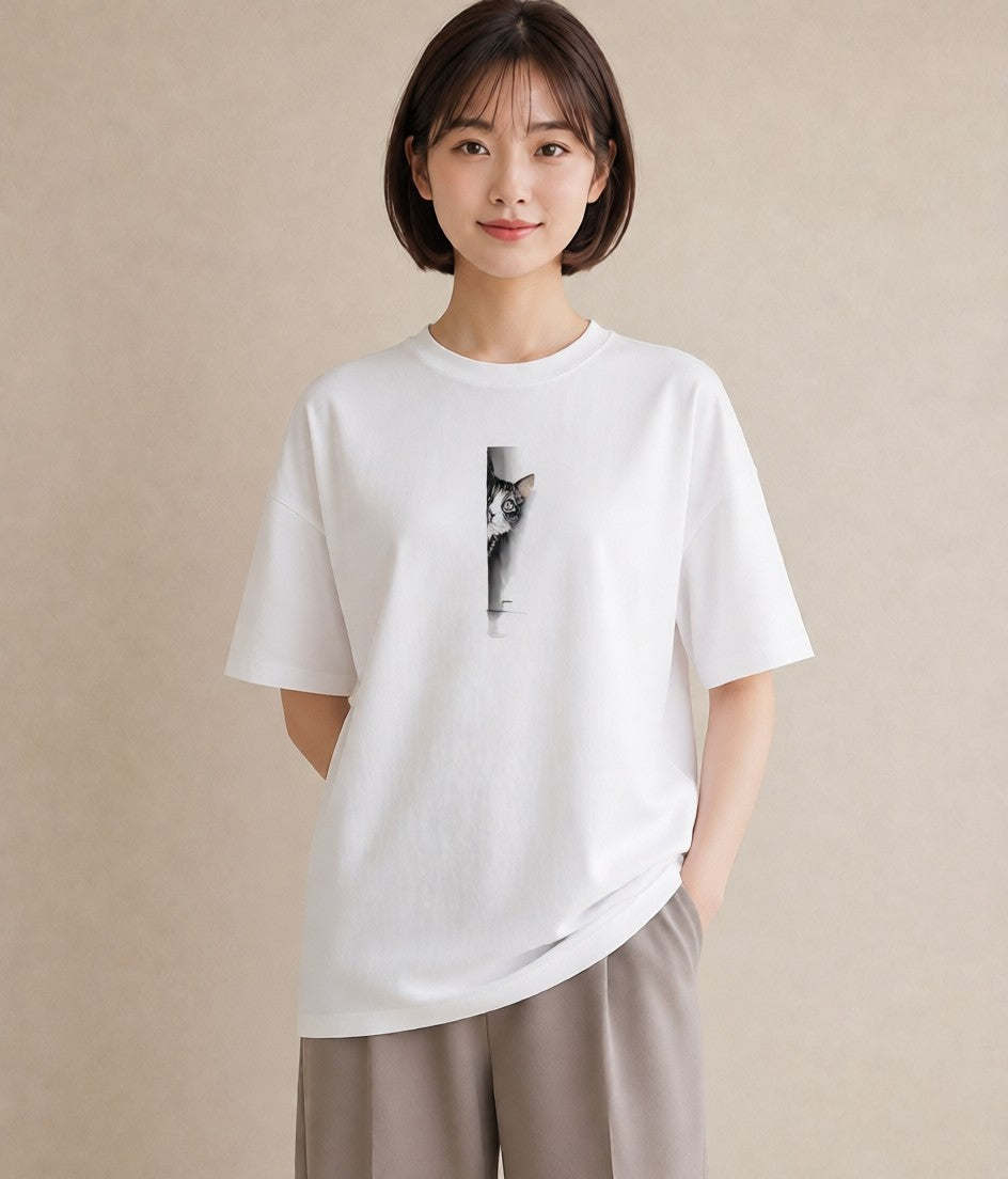 半袖Tシャツ レディース サバトラ 猫 ねこ イラスト 韓国風 親子 20代 白T YMAZO