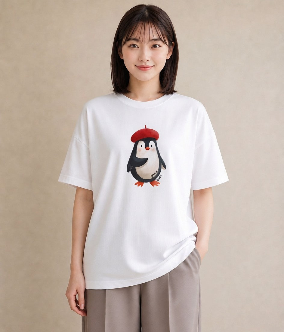 半袖Tシャツ レディース ペンギン ぺんぎん 動物 アニマル イラスト ボタニカル 誕生日プレゼント 綿100 白T YMAZO