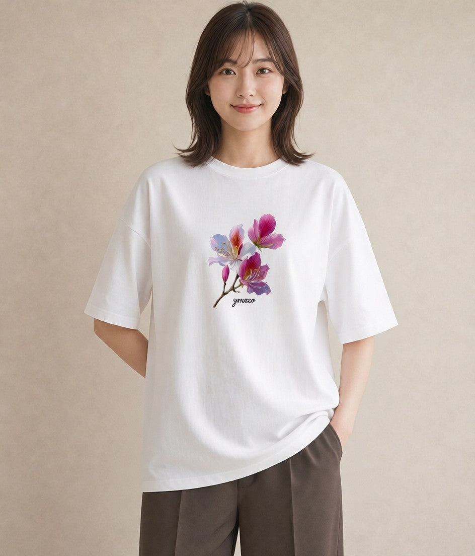 半袖Tシャツ レディース 梅 花 花柄 イラスト 旅行コーデ 買い物 夏コーデ 白T YMAZO