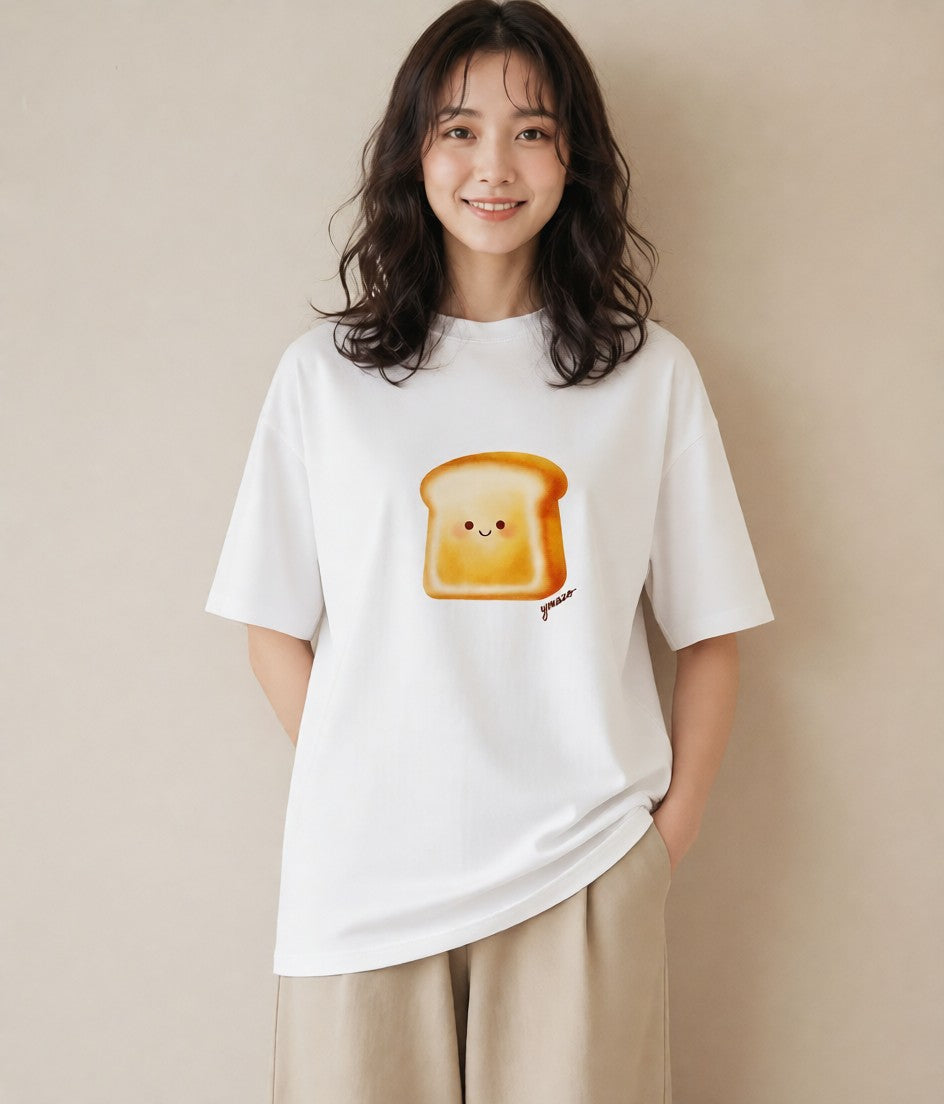 デザインTシャツ レディース パン 食べ物 フード イラスト カジュアル 春服 ミセス 白T YMAZO