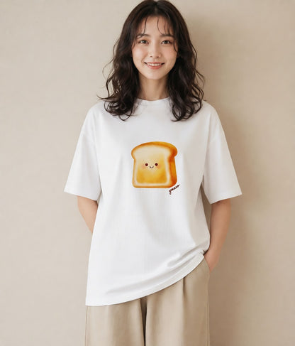 デザインTシャツ レディース パン 食べ物 フード イラスト カジュアル 春服 ミセス 白T YMAZO