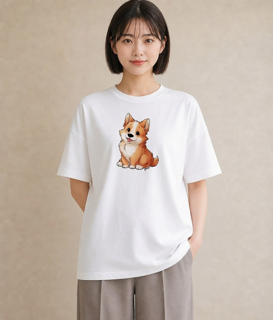 グラフィックTシャツ レディース わんこ 犬 いぬ イラスト ミニマル 送別ギフト 通勤 白T YMAZO