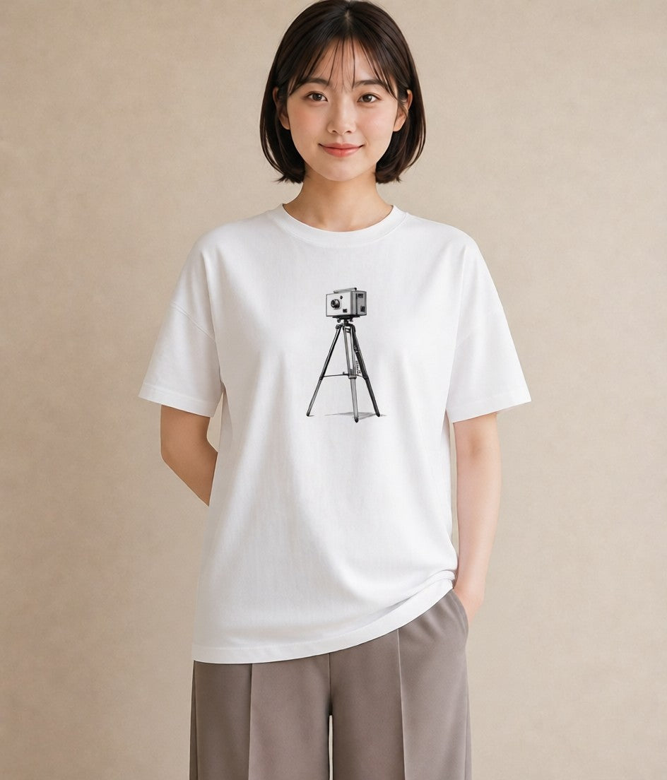プリントTシャツ レディース カメラ フィルムカメラ レトロカメラ イラスト 手描き風 旅行 母娘コーデ 白T YMAZO
