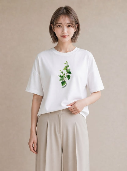 プリントTシャツ レディース ハーブ 植物 ボタニカル イラスト レトロ お揃い 親子 白T YMAZO