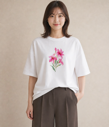 半袖Tシャツ レディース 彼岸花 花 花柄 イラスト こなれ感 週末コーデ 敬老の日 白T