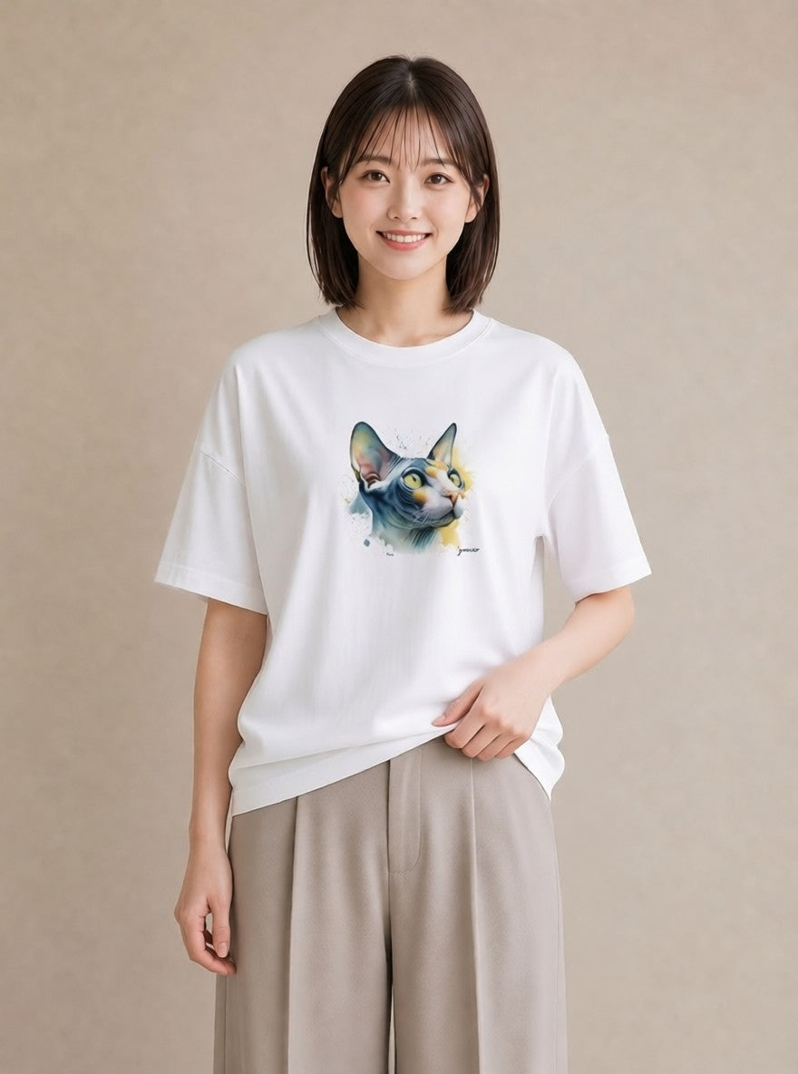 デザインTシャツ レディース 猫 ねこ イラスト 送別ギフト 通勤 白T YMAZO
