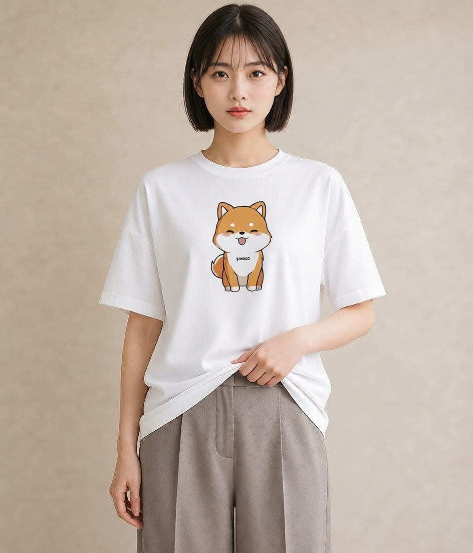 デザインTシャツ レディース 柴犬 しばいぬ 犬 いぬ イラスト ボタニカル 友達ギフト 部屋着 白T YMAZO