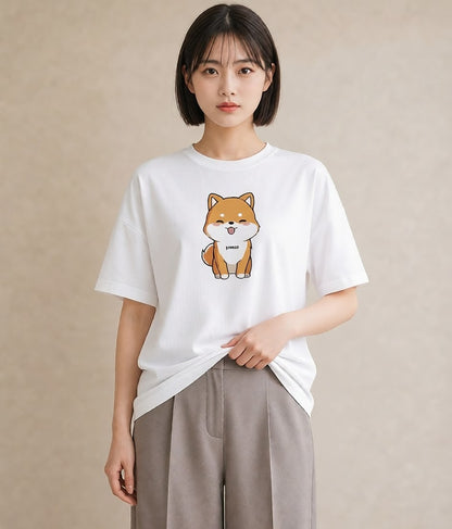 デザインTシャツ レディース 柴犬 しばいぬ 犬 いぬ イラスト ボタニカル 友達ギフト 部屋着 白T YMAZO