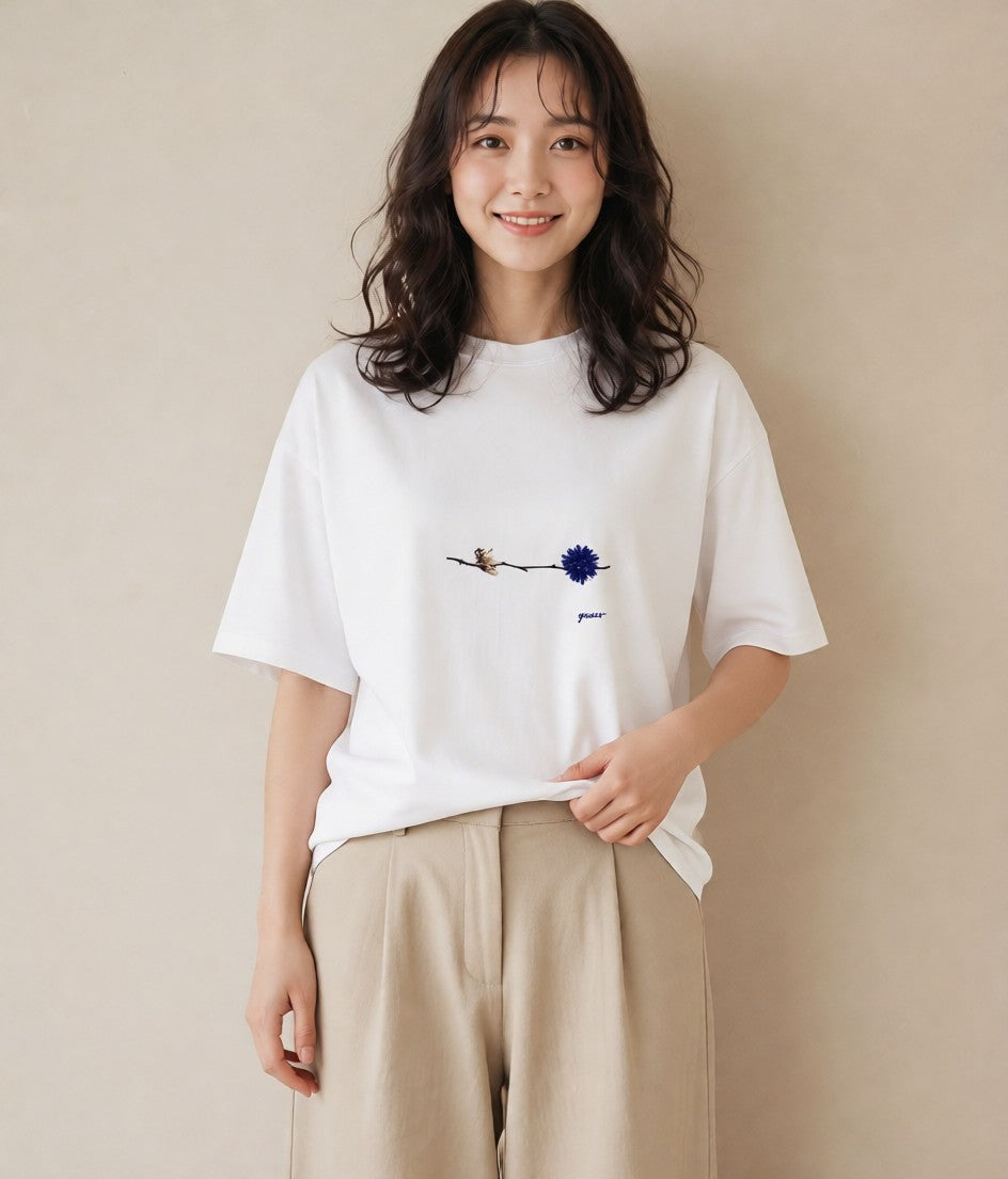 グラフィックTシャツ レディース ガラス瓶 小枝 ボタニカル ナチュラル アンティーク イラスト 普段使い 普段着 週末コーデ 白T YMAZO